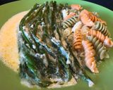 A picture of step 8 of Parmesan and Mozzarella Creamed Asparagus.