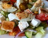 A picture of step 2 of Breakfast Salad, Greek one with boiled eggs.