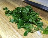 A picture of step 2 of Crustless Leek Quiche with blue cheese and chillies.