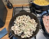 A picture of step 3 of Chicken and Mushroom Pasta Bake.