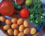 A picture of step 1 of Yellow Kharek Chaat.