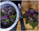 A picture of step 1 of Lal Math (Amaranth Leaves) Sabzi.