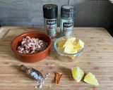 A picture of step 1 of Southport Potted Shrimps with Wild Samphire - Lancashire pub pots.
