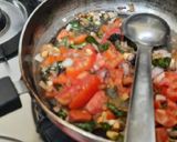 A picture of step 3 of Methi pithla jowar green garlic bhakri and thecha village style.