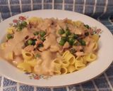Sonkás zöldborsós tészta vegán vadas mártással recept fázis 6 fotója
