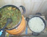 A picture of step 2 of White rice with vegetable sauce and banana.