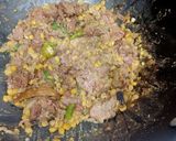 A picture of step 1 of Shami kabab with plain rice.