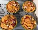 Une image de l'étape 9 de Melons aux crevettes, tomates cerises et bleu d'Auvergne.