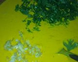 A picture of step 3 of Bhajiah with tamarind kachumbari and pineapple juice.