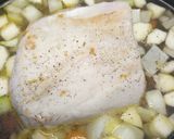 A picture of step 1 of Roast pork with apple gravy served with polenta.