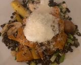 A picture of step 6 of Smokey lentils with roasted veg.