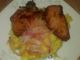 Mangú de plátano con chuleta y cebolla