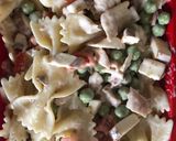A picture of step 6 of Chicken, Tomato and Mushroom Pasta, in Honey, Lemon and Whole Grain Mustard dressing.