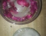 A picture of step 4 of Mango tutti frutti ice cream in rose petals icebowl.