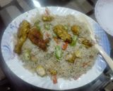 A picture of step 5 of Steam chicken with vegetable fried rice.