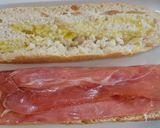 A picture of step 2 of Hot Serrano Ham and Brie Baguette Sandwich.