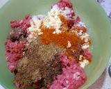 A picture of step 1 of Beef seekh kabab in pan.
