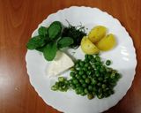 A picture of step 1 of Peas potatoes, mint salad with creamy yoghurt dip.