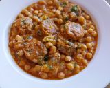 A picture of step 6 of Creamy Chickpeas with Cooked Spanish Chorizo.