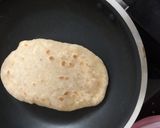 A picture of step 2 of Pita bread with falafel and tahini sauce.