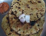 A picture of step 4 of Green onion masala rotla.