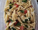 A picture of step 10 of Tomato and mozzarella penne pasta.