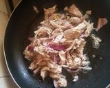 A picture of step 1 of White rice with Mongolian chicken stew,Green salad and champman.