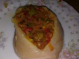 Pechugas rellenas de verduras con salsa de mostaza