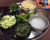 A picture of step 1 of Green garlic mint leaves coriander chutney green chutney.
