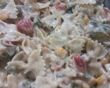 A picture of step 5 of Farfalle Pasta in white Sauce.