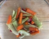 A picture of step 2 of Warm Spring salad with roasted radishes, carrots and fennel - vegan.
