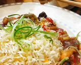A picture of step 24 of Kungpao chicken with fried rice in one hour.