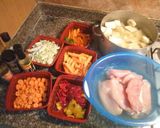 A picture of step 1 of Chicken veg manchurian with rice.