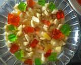 A picture of step 4 of 3 layered~Custard Fruit trifle.