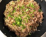 A picture of step 4 of Filipino Chicken Adobo Fried Rice.