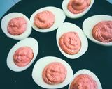 A picture of step 13 of Deviled Eggs with Beetroot Hummus.