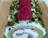 A picture of step 6 of Raspberry & Pistachio Rolled Yule Log.