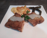 Foto del paso 7 de la receta: Cachopo de jamón y queso con salsa de cabrales y patatas paprika