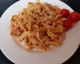 A picture of step 4 of My Tuna Tagliatelle in red Pepper & Ricotta Cheese Pesto. 😍.