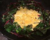 A picture of step 5 of Beetroot’s leaves and egg, tamago toji.       Don’t throw away No.7.