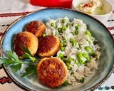 Une image de l'étape 2 de Champignons de Paris panés, riz aux petits pois.