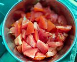 A picture of step 1 of Kathiyawadi Sev Tameta Nu Shaak (Gujarat Special).