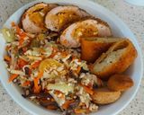 Töltött dagadó. Rántott sajt, párolt asia zöldségek rizzsel recept fázis 3 fotója