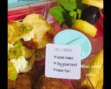 A picture of step 2 of Nachos, crumbed chicken pieces, mini corn cobs, pineapple grape and mint fruit skewer.