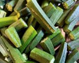 A picture of step 1 of Restaurant Style Bhindi masala - vegan.