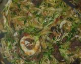 A picture of step 3 of Meat cabbage mix, with ugali, avocado and mala.