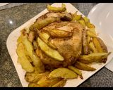 A picture of step 7 of Steam chargha with potato wedges😋.