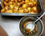 A picture of step 2 of Chaat - spiced fire potatoes with hot honey drizzle and breeze minty cool dip.