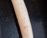 A picture of step 1 of Radish(mooli) with Besan.
