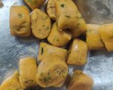 A picture of step 2 of Besan Methi Papdi.